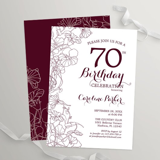 Invitation Bourgogne Floral 70e anniversaire