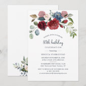 Invitation Bourgogne Floral 80e Anniversaire Botanique (Devant / Derrière)