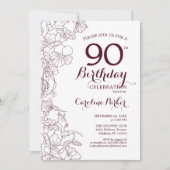 Invitation Bourgogne Floral 90e fête d'anniversaire (Devant)