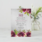 Invitation Bourgogne Floral Argent 80e anniversaire Invitatio (Debout devant)
