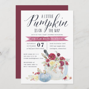Invitation Bourgogne Floral & Autumn Citrouille Baby shower