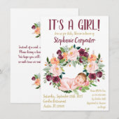 Invitation Bourgogne Floral Baby Girl (Devant / Derrière)