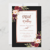 Invitation Bourgogne Floral Black Rose Gold Mariage virtuel (Devant)