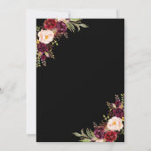 Invitation Bourgogne Floral Black Rose Gold Mariage virtuel (Dos)