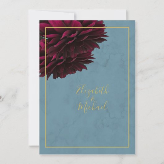 Invitation Bourgogne Floral Bleu Poussiéreux Or Élégant Maria (Dos)