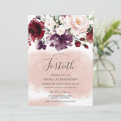 Invitation Bourgogne Floral Blush Aquarelle 40e anniversaire (Debout devant)