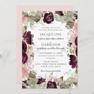 Invitation Bourgogne Floral Blush Fall Foliage Elégant Mariag