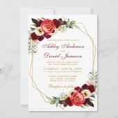 Invitation Bourgogne Floral Boho Mariage Gold Frame B (Devant)