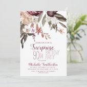 Invitation Bourgogne Floral Boho Vintage 90e anniversaire (Debout devant)