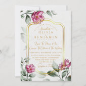 Invitation Bourgogne Floral Chic Golden Frame Mariage (Devant)