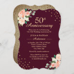 Invitation Bourgogne Floral Confetti 50e anniversaire de Mari<br><div class="desc">Plus Joli Floral 50e anniversaire Mariage Invitations dans le Little Bayleigh Store!</div>