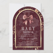 Invitation Bourgogne Floral Coquette Bow Arch Baby shower (Devant)