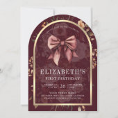 Invitation Bourgogne Floral Coquette Bow Arch Premier anniver (Devant)