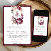 Invitation Bourgogne Floral Crest QR code Mariage musulman