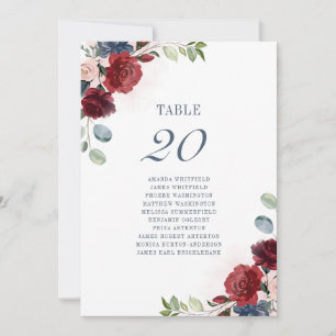 Invitation Bourgogne Floral Dusty Blue Mariage Numéro de tabl