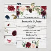 Invitation Bourgogne Floral Élégant Mariage rustique (Devant / Derrière)