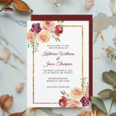 Invitation Bourgogne Floral Elégant Peony Gold Mariage