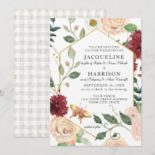 Invitation Bourgogne Floral Élégant Rose Automne Mariage de r