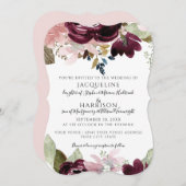 Invitation Bourgogne Floral Elégant rose Fall Foliing Mariage (Devant / Derrière)
