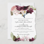 Invitation Bourgogne Floral Elégant rose Fall Foliing Mariage (Devant)