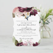 Invitation Bourgogne Floral Elégant rose Fall Foliing Mariage (Debout devant)