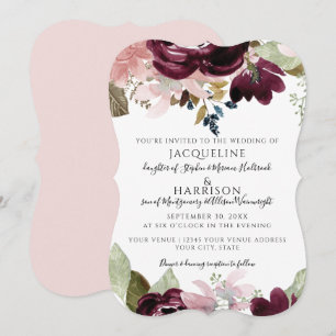 Invitation Bourgogne Floral Elégant rose Fall Foliing Mariage