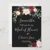 Invitation Bourgogne Floral Élégant Rustique Sois ma demoisel (Devant)