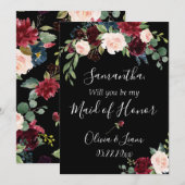 Invitation Bourgogne Floral Élégant Rustique Sois ma demoisel (Devant / Derrière)