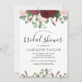 Invitation Bourgogne Floral et Fête des mariées rose pâle (Devant)