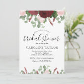 Invitation Bourgogne Floral et Fête des mariées rose pâle (Debout devant)