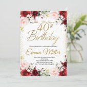 Invitation Bourgogne Floral et Gold Surprise 40e anniversaire (Debout devant)