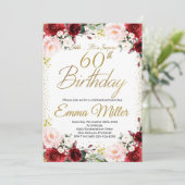 Invitation Bourgogne Floral et Gold Surprise 60e anniversaire (Debout devant)