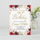 Invitation Bourgogne Floral et Gold Surprise 90e anniversaire (Debout devant)