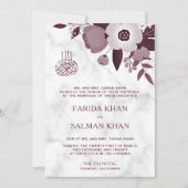 Invitation Bourgogne Floral et Marbre blanc Mariage islamique (Devant)