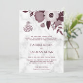 Invitation Bourgogne Floral et Marbre blanc Mariage islamique (Debout devant)