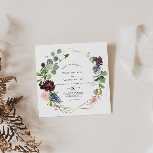 Invitation Bourgogne Floral et Mariage de verdure