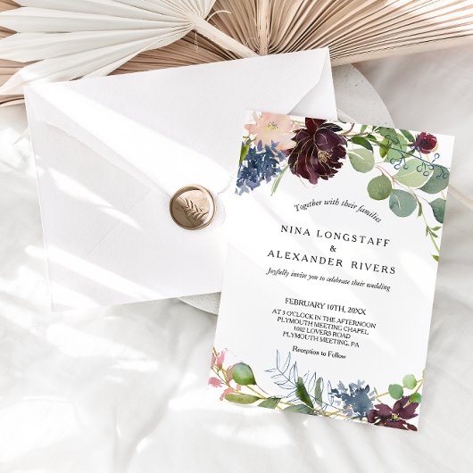Invitation Bourgogne Floral et Mariage de verdure