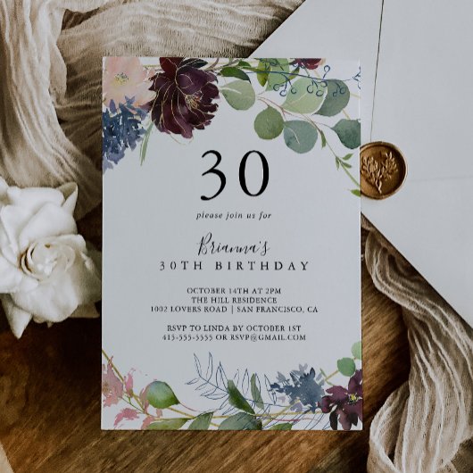 Invitation Bourgogne Floral et verdure 30e anniversaire