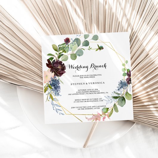 Invitation Bourgogne Floral et verdure Brunch Mariage