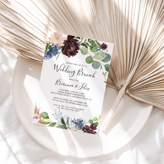 Invitation Bourgogne Floral et verdure Brunch Mariage