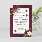Invitation Bourgogne Floral Faux Metallic Quinceanera Invitat (Debout devant)