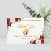 Invitation Bourgogne Floral Fête des mariées Tea Party Merci (Debout devant)