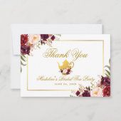 Invitation Bourgogne Floral Fête des mariées Tea Party Merci (Devant)