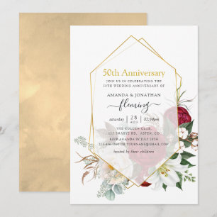 Invitation Bourgogne Floral Géométrique 50e Anniversaire de M