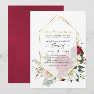 Invitation Bourgogne Floral Géométrique 50e anniversaire Mari