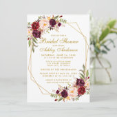 Invitation Bourgogne Floral Géométrique Fête des mariées B (Debout devant)
