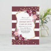 Invitation Bourgogne Floral Gold Confetti Graduation Party (Debout devant)