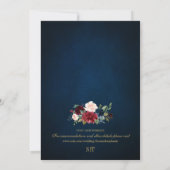 Invitation Bourgogne Floral Gold Navy Bleu Rustique Mariage I (Dos)
