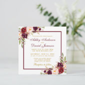 Invitation Bourgogne Floral Gold Wedding Invite Card B (Debout devant)