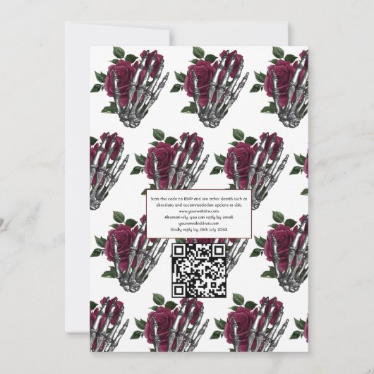 Invitation Bourgogne Floral Gothique Mariage QR Code Invitati (Dos)